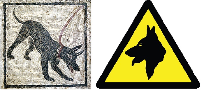 1. yüzyıla ait Pompeii'de bulunan koruma köpeği piktografisi.