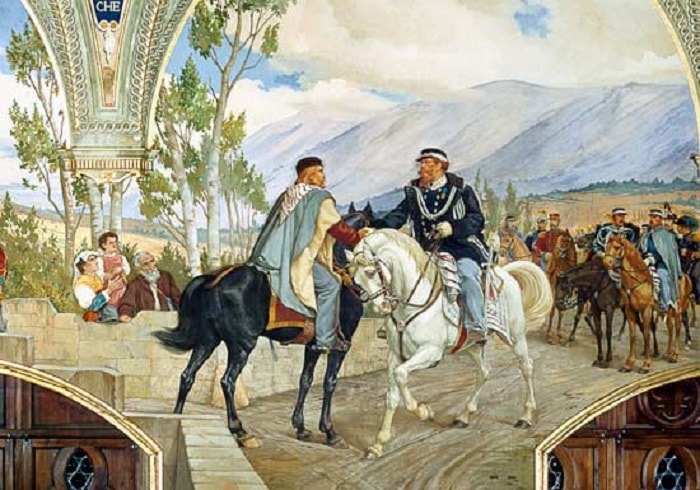 Yeni İtalya Devleti / Garibaldi 26 Ekim 1860'ta Napoli yakınlarında komutayı Kral II. Vittoria Emanuele'ye bıraktı