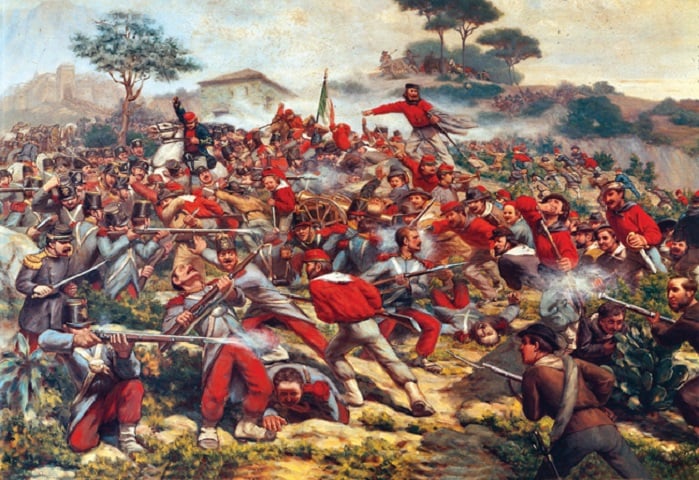 Kırmızı Gömlekliler, gri üniformalı Bourbon'lara karşı İtalya'nın birleşmesi