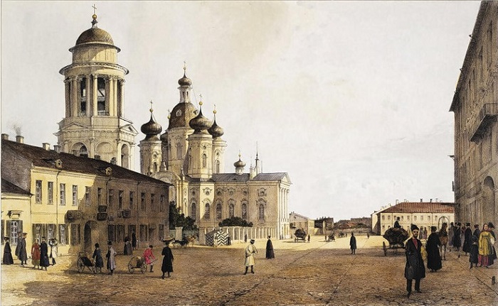 Vladimirskaya Church, St Petersburg, old painting
