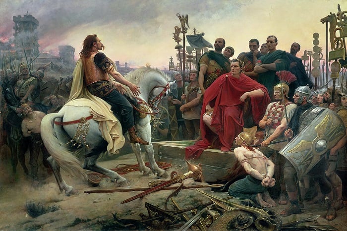 Galyalı asi Vercingetorix, Caesar'ın karşısında yeniliyor