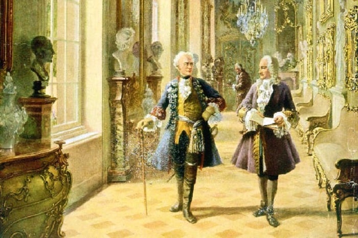 Frederick Voltaire ile Sans-Souci sarayında dolaşıyor
