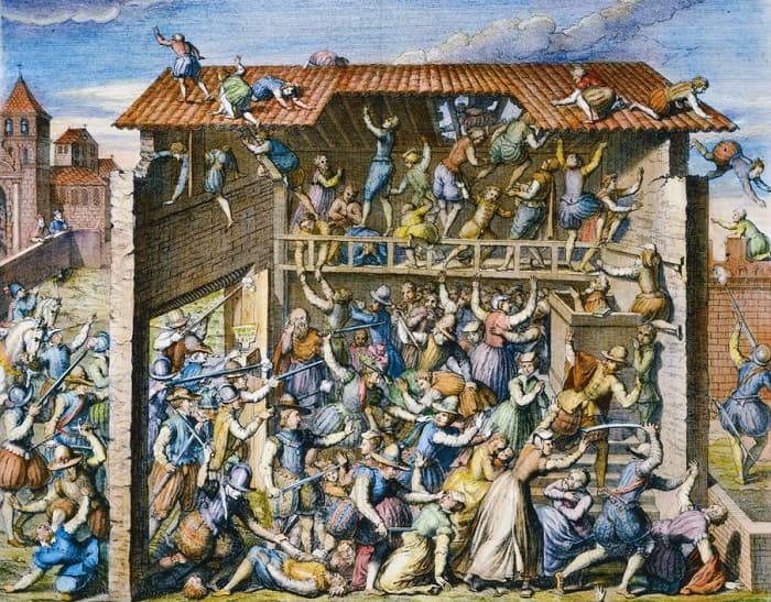 Düzinelerce Huguenot 1 Mart 1562'dek Vassy'de ''yasadışı'' bir kilise ayini sırasında Guise Dükü François'nın birlikleri tarafından katledildi