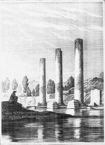 Lyell'in 1830-1833 tarihli Principles of Geology adlı eserinin resimli giriş sayfası: Kitaptaki en dikkate değer resimdir. Napoli yakınlarındaki Roma kalıntıları, halen ayakta duran sütunlar yarıya kadar deniz midyeleri ve kabuklarıyla kaplanmıştır