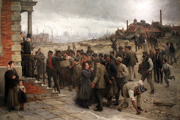 1880'lerde Alman sanayi işçileri grev yaparak, daha yüksek ücret ve daha iyi çalışma koşulları talebiyle patronlarının karşısına çıkıyor