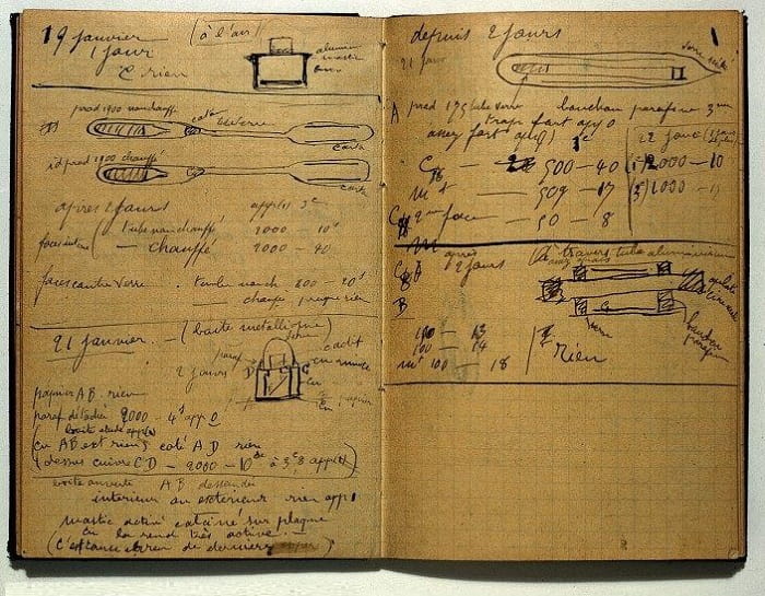 Marie Curie Laboratuvar defterinden bir sayfa