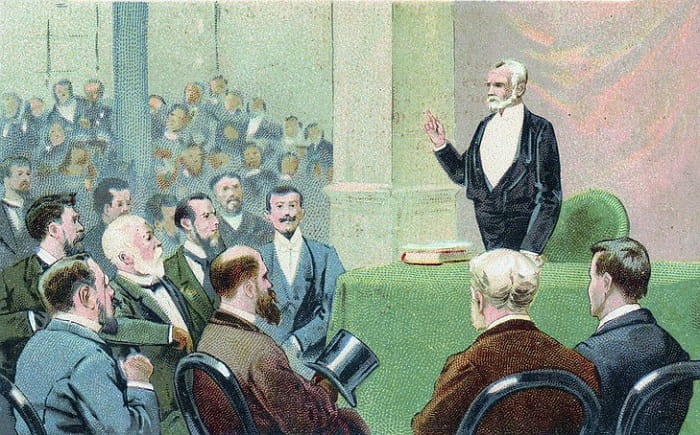  Louis Pasteur ile Felix-Archimede Pouchet'in tartıştığı günü anlatan bir çizim  