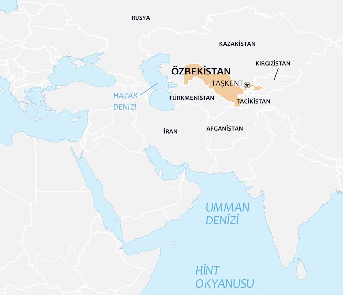 özbekistan dünya haritası