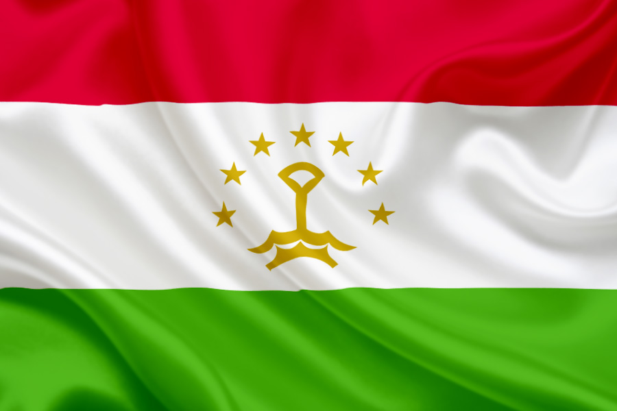 1992'de Sovyet cumhuriyetin yerine seçildi, Tacikistan bayrağında kırmızı komünist geçmişi, yeşil İslam'ı, beyaz pamuk üretimini ve sarı taç etrafındaki yıldızlarla bağımsızlığı ve diğer milletlerle dostluğu simgeler