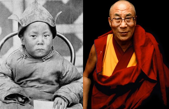 çocuk 14. dalay lama ve yetişkin 14. dalay lama yan yana