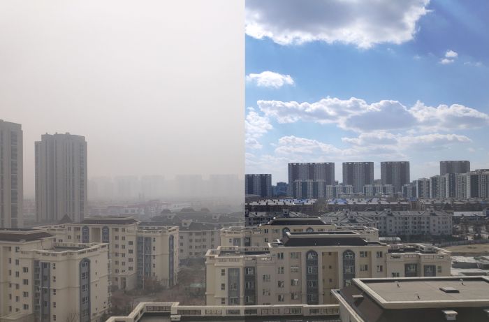 hava kirliliği öncesi ve sonrasında gökyüzü