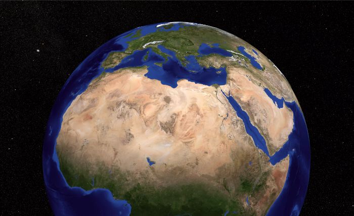 sahra çölünün uzaydan görüntüsünün 3D render'ı