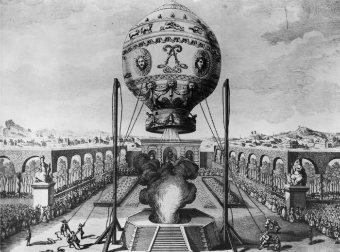 Joseph Michel Montgolfier tarafından tasarlanan sıcak hava balonunun yükselişi
