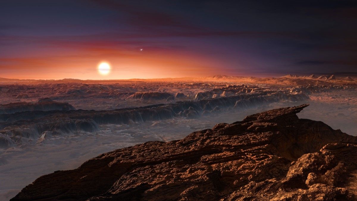 dünya'ya en yakın yıldızlar arasında Proxima Centauri'nin varsayılan gezegeninin çizimi