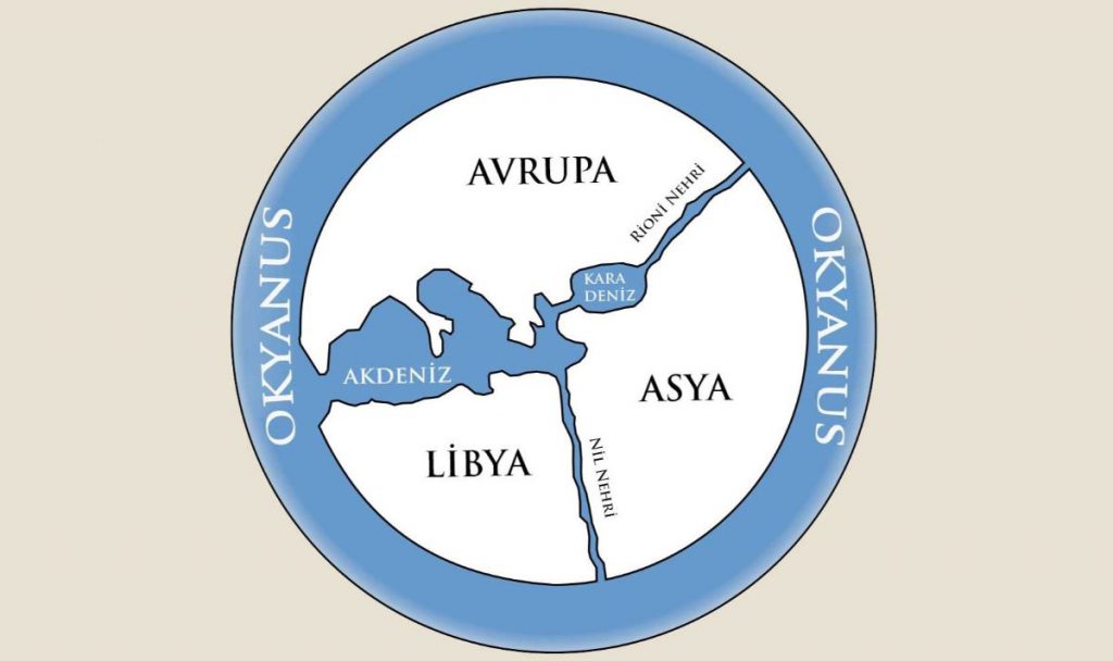 Anaksimandros'un ilk Dünya haritasının yenilenmiş çizimi