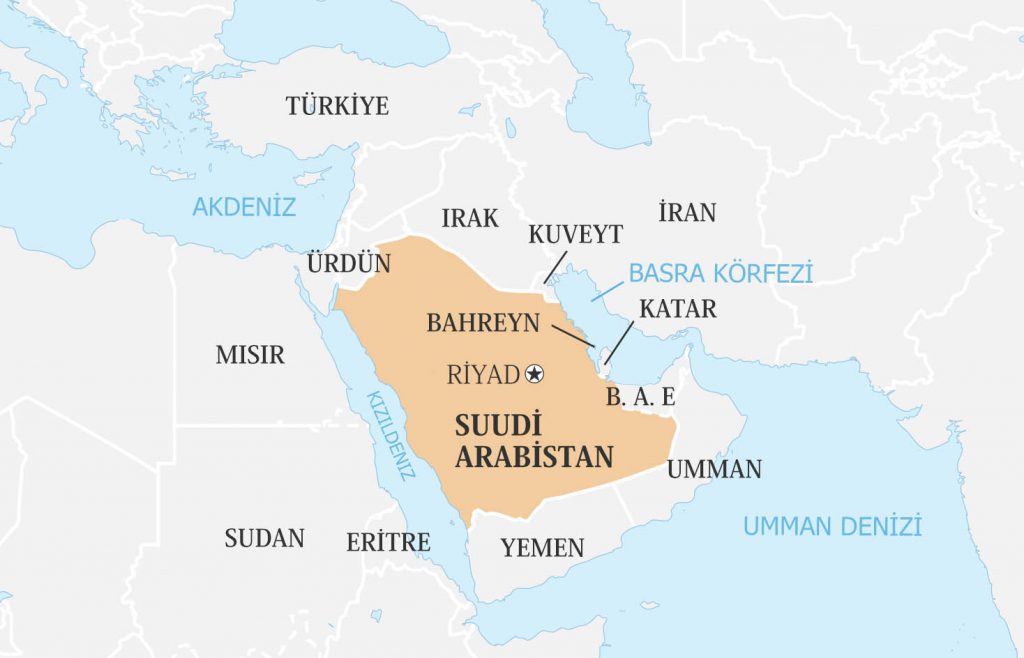 suudi arabistan dünya haritası