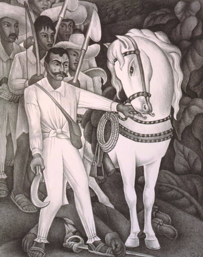 Tarım Lideri Emiliano Zapata'nın Diego Rivera litografı, 1932.