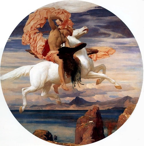 Frederic Leighton'ın 1895 tarihli resmi, Perseus'u, Pegasus'un üzerinde Andromeda'yı kurtarmaya giderken betimlemektedir