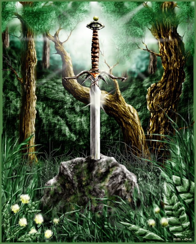 Kılıç efsanesi Excalibur'un tasviri.