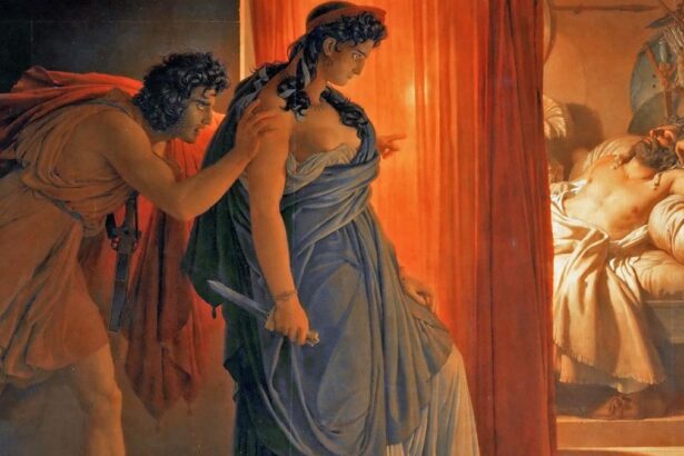 Pierre Narcisse Guerin'in 1817 tarihli tablosu, Aighistos'un Klytemnestra'yı Agamemnon'u öldürmesi için ikna edişi