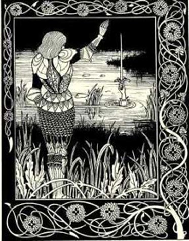 Sir Bedivere, Excalibur kılıcını suya atar (Le Morte d'Arthur, 1894)