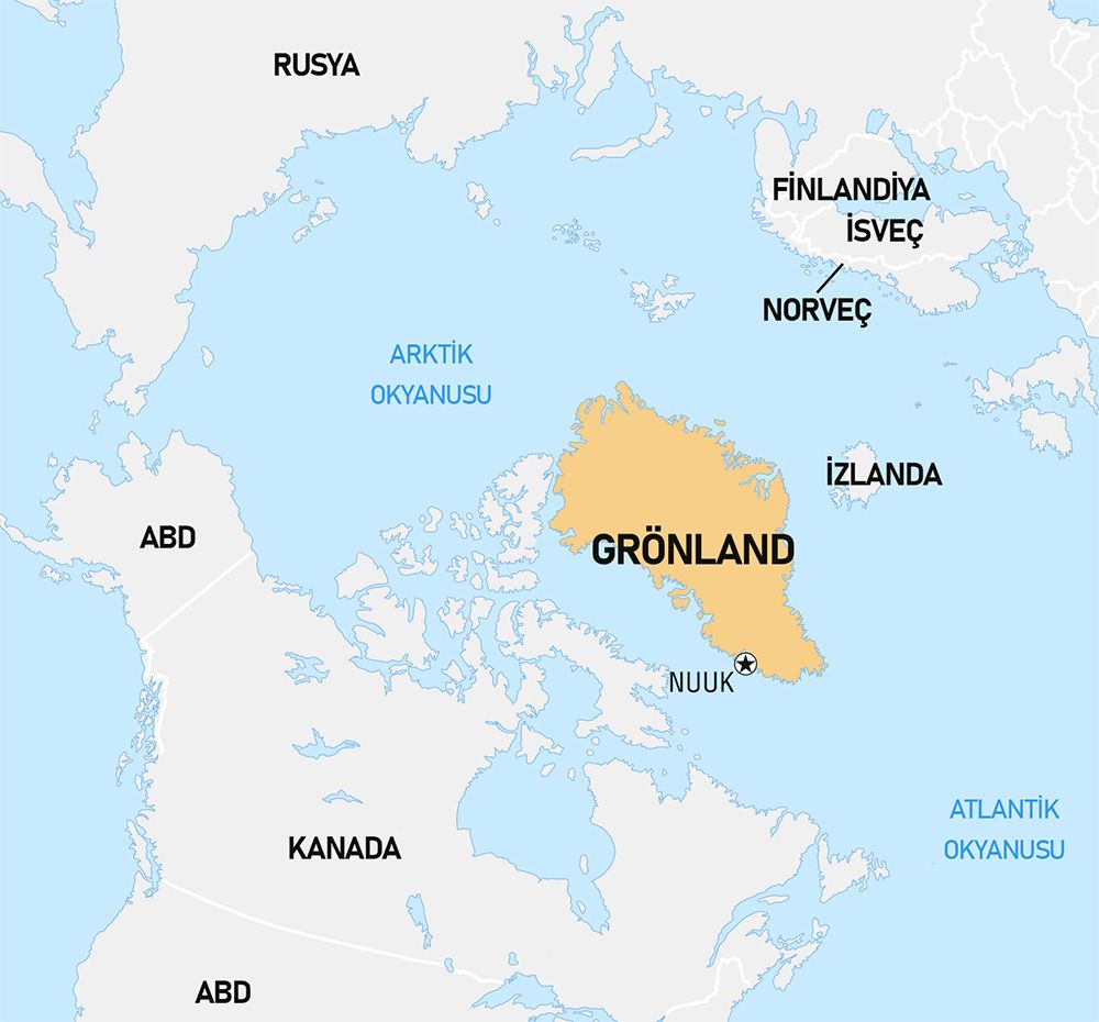 Grönland dünya haritası.