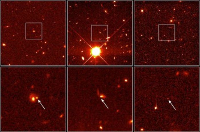 tip 1 la süpernovası: 1997 yılında Hubble Uzay Teleskobu tarafından gözlemlenen üç uzak Tip Ia süpernovaları.
