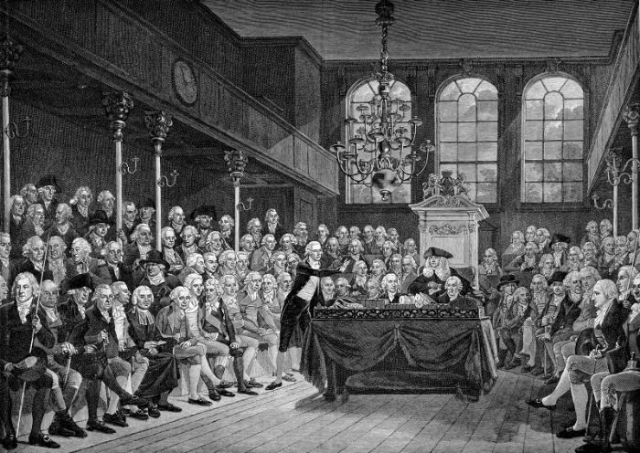 Henüz 14 yaşında üniversiteye kabul edilmesiyle bilinen eski Birleşik Krallık başbakanı Genç William Pitt ve Avam Kamarası (1793).