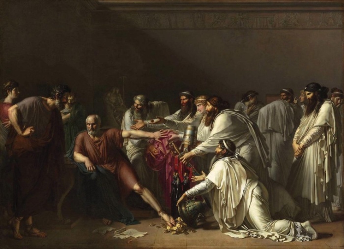 Ahameniş İmparatoru I. Artaserhas'ın hediyelerini reddeden Hipokratın hikayesi. 1792'de Girodet tarafından resmedildi.