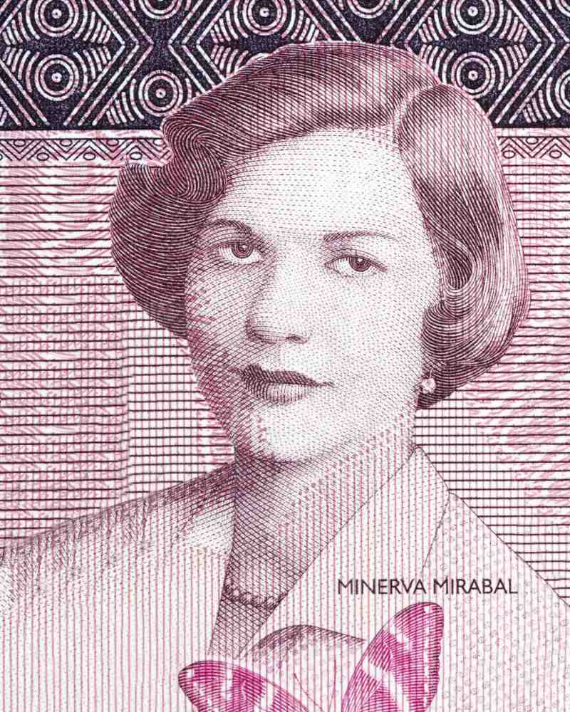 Minerva Mirabal'ın Dominik parasında resmedilmesi.