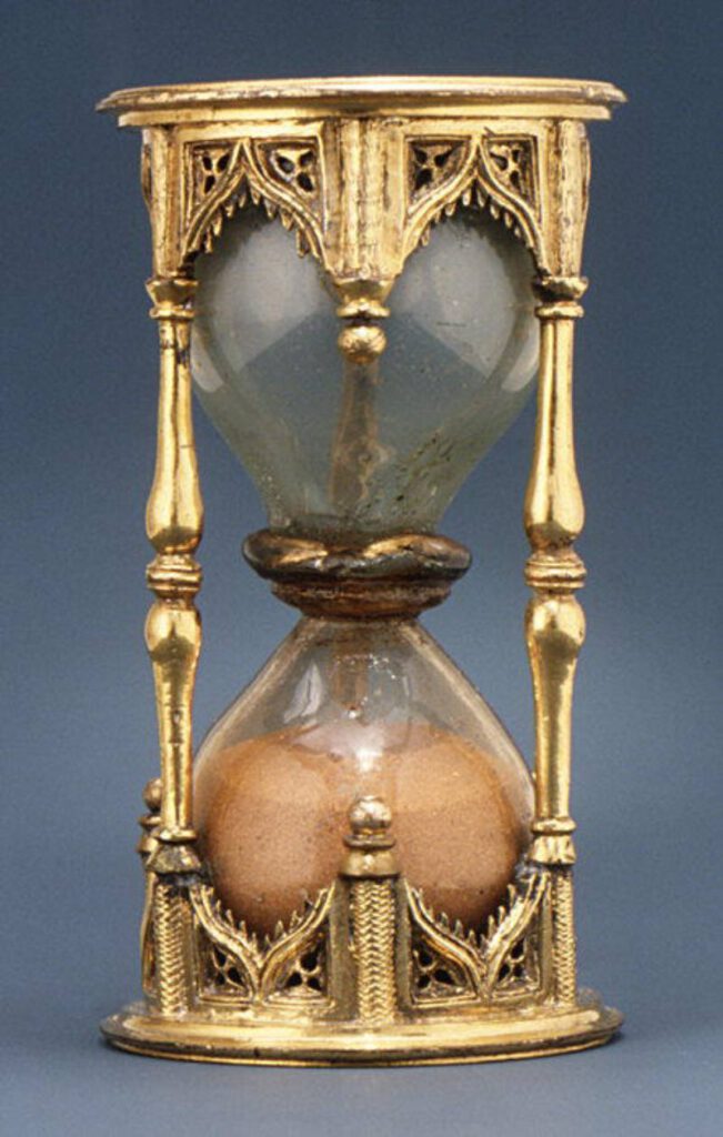 Tunç ve gümüş yaldızlı 16. yüzyıla ait Alman yapımı 30 dakikalık bir kum saati.