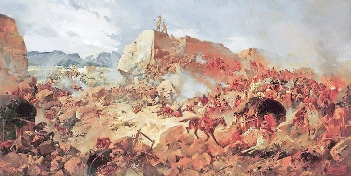 1880-81 kuşatması sırasında Geok Tepe kalesine Rus saldırısını betimleyen yağlı boya.