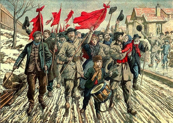Pas-de-Calais'te grev yürüyüşü yapan isyancı madencilerin / Le Petit Journal