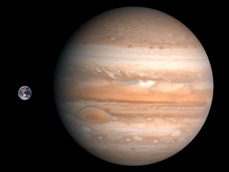 Gerçek ölçekte Jüpiter ve Dünya'nın boyutları.