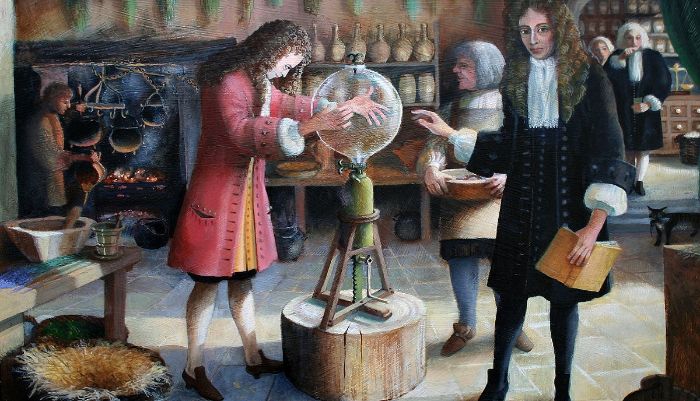 Robert Hooke'un bilinen bir portresi yok. Oxford'daki Christ Church'te bir deney yapmaya hazırlanırken Robert Boyle tarafından izleniyor. Bu resim tarih ressamı Rita Greer'e ait.