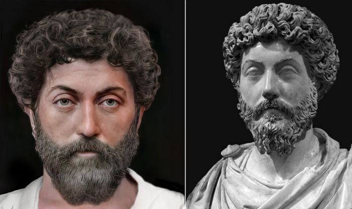 Roma imparatoru ve Stoacı filozof Marcus Aurelius'un (MS 121-180) yeniden oluşturulmuş yüzü.
