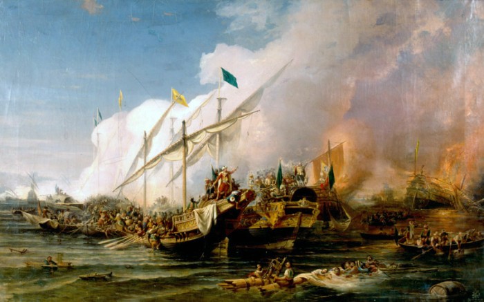 Barbaros Hayreddin Paşa, Preveze Savaşı'nda Andrea Doria komutasındaki V. Charles'ın Kutsal Birliği'ni yendi (1538).