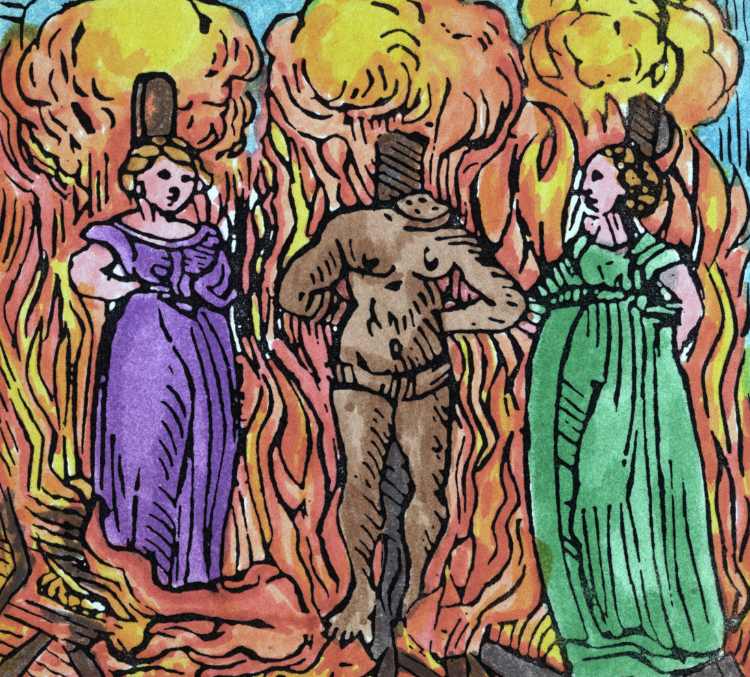 Tahmini 1500'lerde Almanya'da resmedilen, engizisyon tarafından başı kesilen kurt adam ve yakılan cadılar. 