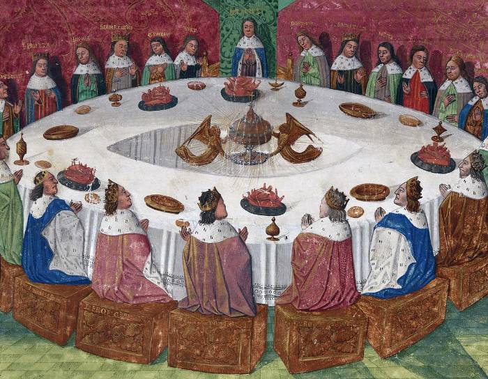 Kral Arthur'un Pentecost'u kutlamak için Yuvarlak Masa'da toplanan şövalyelleri