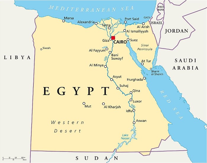 Mısır'ın Sina Yarımadası Asya'nın parçası kabul edilir.