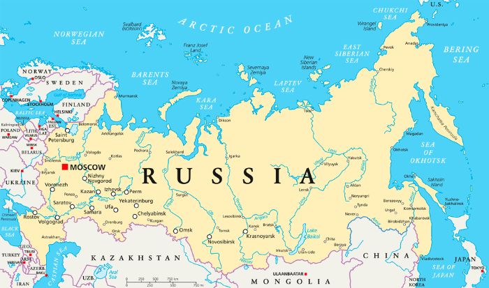 Rusya, Avrupa ve Asya arasındaki en büyük sınır.