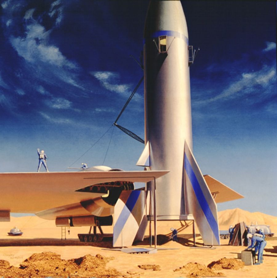 Yeniden kalkış pozisyonuna getirilen uzay aracı. 1956. Chesley Bonestell