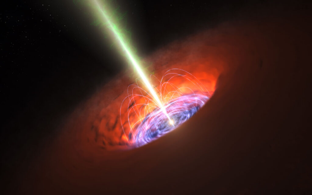 Bir kuasarın etrafındaki disk saniyede 60.000 metre hızla dönüyor.