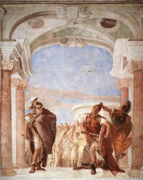 Minevra, Aşil'i Agamemnon'u öldürmekten alıkoyuyor. 1757, Giovanni Battista Tiepolo.