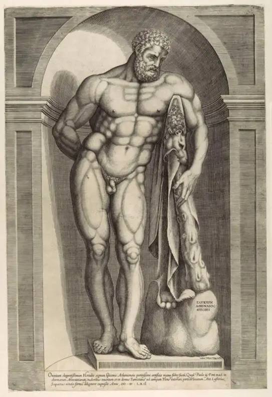 Farnese Herkül'ün Jacobus Bos tarafından gravürü, 1562.