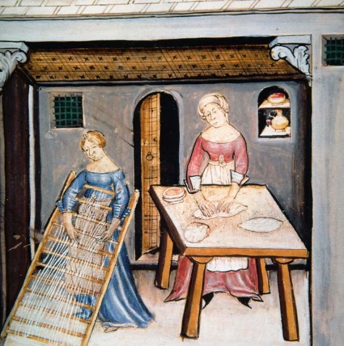 14. yüzyıl İtalyan minyatüründe kuru makarna yapmanın iki aşaması.