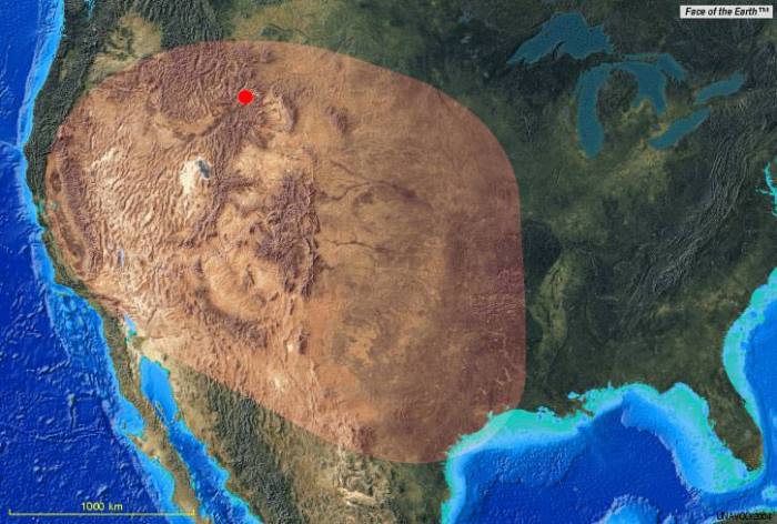 Yellowstone patlamasının potansiyel etki alanı yaklaşık 2.000 km'dir.