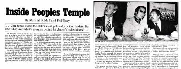 İnsanların Jim Jones ve tapınağını araştırmaya başladığı zamana dair haber kupürleri.