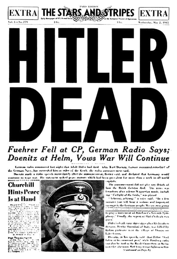 Hitler'in ölüm haberini yayınlayan gazete.