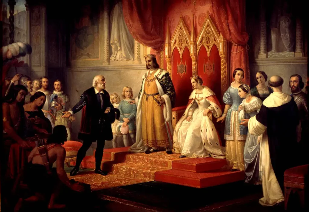 Columbus'un Ferdinand ve Isabella'in sarayında karşılanması, Juan Cordero, 1850 / Reconquista
